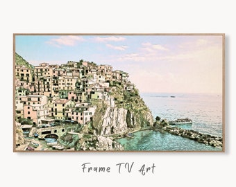 Manarola Italy Wall Art Landscape Frame TV Art. Italy Painting, City Landscape Frame TV Art. Digital Download, Colorful Art for Frame TV