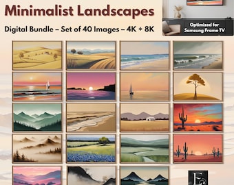 Minimalist Landscape Painting – Samsung Frame TV Art Bundle – Japandi Wall Art, Coastal Decor, Boho, Neutral Minimalist Wall Art Set of 40