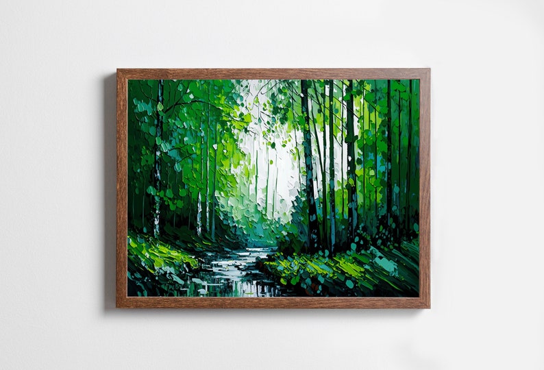Textured Forest Landscape Printable. Green Forest Trees Painting Print ...