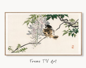 Samsung Frame TV Art 4K Sparrow on a Branch Vintage Japanese Wall Art. Instant Download Antique Japanese Art for the Frame TV. Bird Art