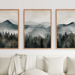 3 Piece Wall Art. Mountain Wall Art. Gallery Wall Set. Watercolor Mountain Prints. Set of 3 Prints. Landscape Print Set. Modern Home Decor