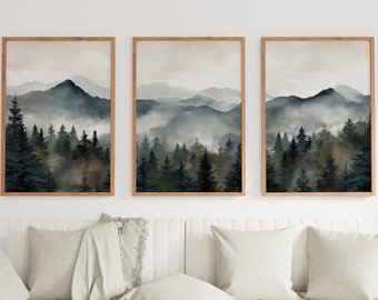 3 Piece Wall Art. Mountain Wall Art. Gallery Wall Set. Watercolor Mountain Prints. Set of 3 Prints. Landscape Print Set. Modern Home Decor