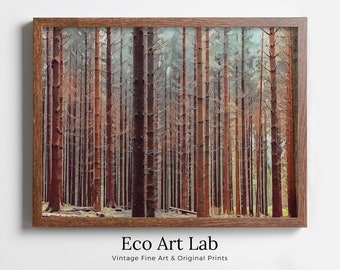 Dense Forest Trees Landscape Painting. Nature Landscape Printable Wall Art Painting. Forest Horizontal Wall Art, Nature Forest Art Print