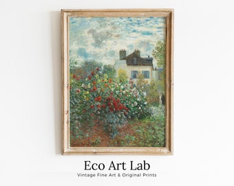 Garden with Dahlias Famous Claude Monet Painting. Instant Download Vintage Decor. Monet Botanical Print Printable Wall Art. Vertical Decor