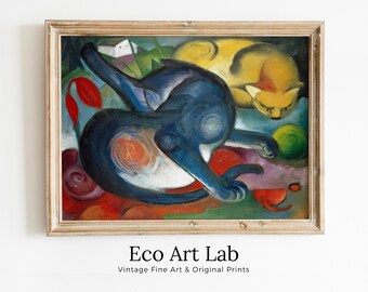Vintage Abstract Cat Painting. Instant Download Colorful Surreal Cats Wall Art. Cats Abstract Antique Painting. Printable Famous Art Print