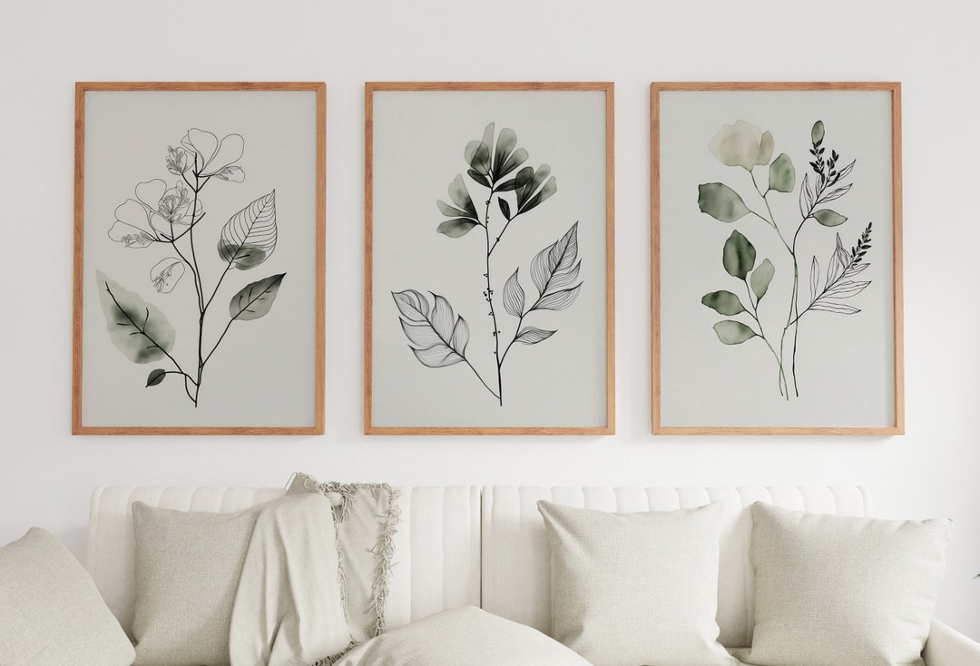 Botanical Print Set of 3. Sage Green Gallery Wall Art. Boho Wild ...