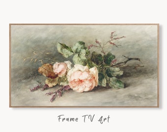 Samsung Frame TV Art Rose Vintage Flower Painting. Still Life Neutral Watercolor Painting Digital Download. Antique Floral Botanical Art