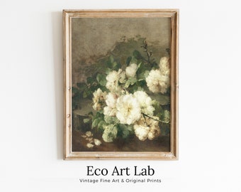 Neutral Flower Print. Flowers Still Life. Floral Painting Vintage Art. Neutral Wall Art. Cottage core Decor
