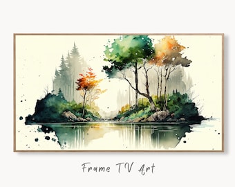 Samsung Frame TV Art 4K Minimalist Forest Watercolor Landscape Digital Art. Instant Download Forest Art for Samsung Frame TV. Art for TV
