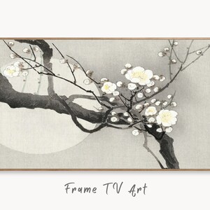 Samsung Frame TV Art 4K Vintage Japanese Painting Plum Blossom & Moon. Instant Download Antique Japanese Art for Frame TV. Vintage Wall Art