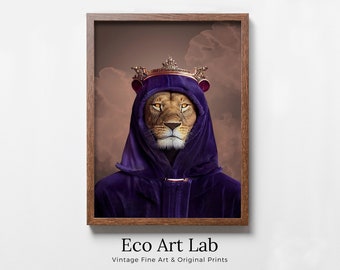 Original King Lion Digital Art Print. Printable Wall Art. Modern Lion Artwork. Instant Download. Contemporary Animal Poster. Lion Portrait