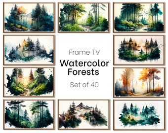 Set of 40 Samsung Frame TV 4K Art. Forests Landscape Watercolor Paintings. Nature Collection TV Art Set. Instant Download Frame TV Art