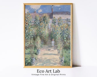 Famous Claude Monet Painting | Instant Download | Garden with Sunflowers | Vintage Botanical Print | Printable Wall Art