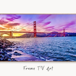 Golden Gate Bridge Frame TV Art, San Francisco Colorful Painting, Digital Download, Art for Tv, Colorful Frame TV Art Golden Gate Bridge
