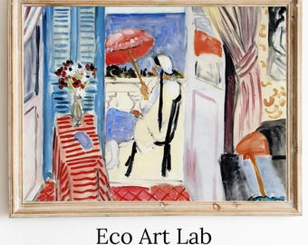 Woman with a Red Umbrella by Henri Matisse. Famous Artwork Painting. High definition Printable Art. Instant Download