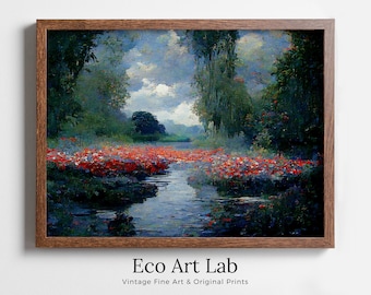 Botanical Landscape Monet Inspired Digital Painting. Instant Download Floral Decor. Monet Botanical Print. Printable Wall Art Abstract Decor