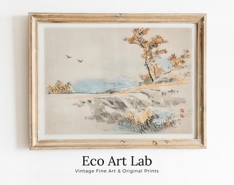 Vintage Minimalist Japanese Painting. Printable Wall Art. Instant Download Antique Landscape Art. 19th Century Japanese Vintage Wall Art