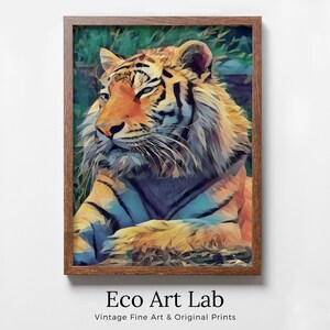 Resting Tiger Wall Art Print, Year of the Tiger Printable Wall Art, Colorful Tiger Painting, Animal Print, Nature Wildlife Instant Download