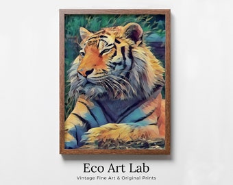 Resting Tiger Wall Art Print, Year of the Tiger Printable Wall Art, Colorful Tiger Painting, Animal Print, Nature Wildlife Instant Download
