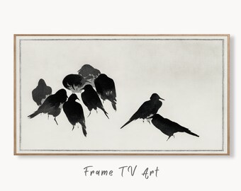 Vintage Japanese Crows Illustration Frame TV Art. Vintage Japanese Painting Samsung Art TV, Digital Download for Samsung Frame, Frame TV Art