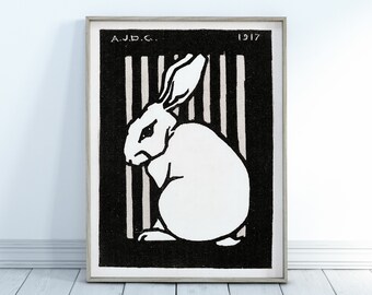 ★Original ART  ‘RABBIT' White Rabbit Painting Original Oil Framed 4x4, Small Framed