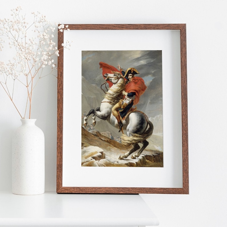 Napoleon Bonaparte korsar Alperna. Röda Kapversionen. Berömd historisk affisch. Utskrivbar väggkonst. Reproduktion av fransk historia. bild 7