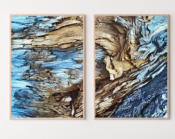 Blue Tree Bark Set of 2 Prints. Abstract Digital Print 2 Piece Wall Art. Blue Minimalist Abstract Printable Wall Art Nature Digital Print