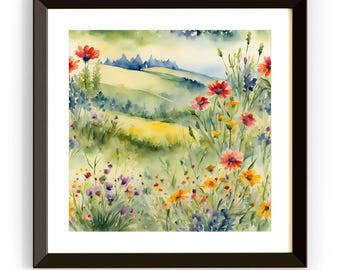 Printable Floral Wall Art I Colorful Watercolor Home Decor I Square Nature Artwork I Instant Download