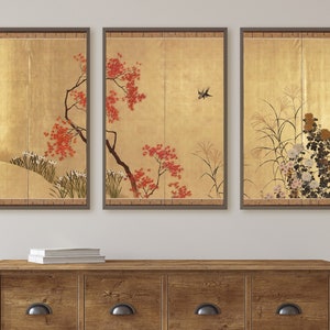 Set of 3 Prints. Birds and Flowers 3 Piece Wall Art. Japanese Print Set. Botanical Vintage Wall Art. Gallery Wall Set. Minimalist Home Decor