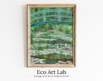 Bridge & Water Lilies Famous Claude Monet Painting. Instant Download Vintage Decor. Monet Botanical Print Printable Wall Art. Vertical Decor