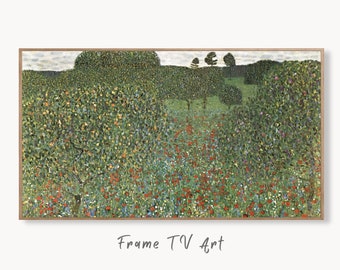 Samsung Frame TV Art 4K Gustav Klimt Flower Field Famous Art Nouveau Painting. Antique Floral Classic Klimt Art for Frame TV. Downloadable