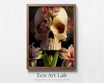 Skull With Colorful Flowers. Printable Wall Art. Modern Floral Skull Painting Print. Digital Download. Skull Wall Decor Poster. Skull Art