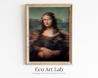 Mona Lisa Glitch Art Altered Classic Painting. Surreal Portrait Painting Downloadable Print. Altered Vintage Famous Painting Printable Art