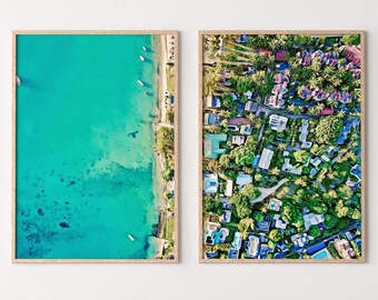Beach Top Aerial View Set of 2 Prints, Printable Wall Art, Beach Decor Emerald Green Art Prints, Coastal Wall Art Set, Beach House Decor