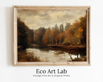 Fall Art Muted Colors Rustic Autumn Landscape Printable Painting. Digital Download. Country Decor Nature Landscape. Moody Vintage Art Print