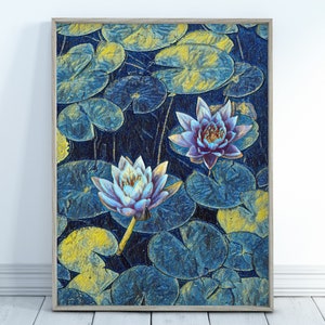 Lotus Flower Art | Botanical Wall Art | Flower Wall Decor | Blooming Lotus in Blue Digital Painting | Floral Art | Printable Download image 9