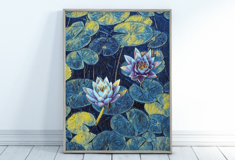Lotus Flower Art | Botanical Wall Art | Flower Wall Decor | Blooming Lotus in Blue Digital Painting | Floral Art | Printable Download image 9