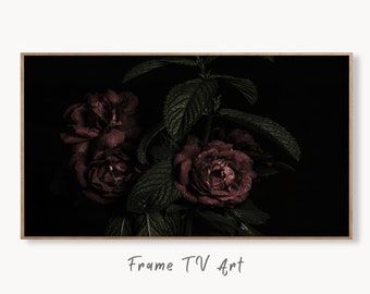 Samsung Frame TV 4K Dark Roses Photography Art. Red Roses Decor Flowers Digital Download. Floral Botanical Art Nature Decor