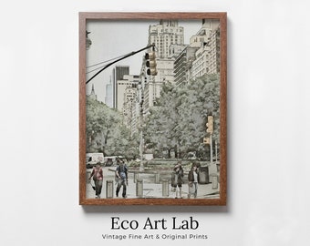New York City Street View Urban Landscape Painting, Printable Wall Art, for Home or Office Decor, Print Digital Art Instant Download