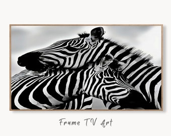 Samsung Frame TV Art 4K Zebra Love Black and White Digital Painting. Instant Download Zebra Art for the Samsung Frame TV. Art for TV