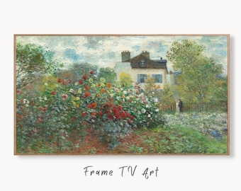Samsung Frame TV Art 4K Garden with Dahlias Famous Claude Monet Painting. Instant Digital Download Landscape for Frame TV. Vintage Wall Art