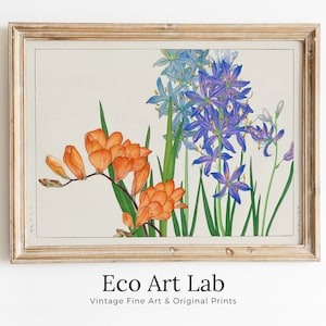 Vintage Japanese Botanical Art Freesia Flowers Painting Printable Wall Art. Floral Decor Antique Japanese Art. Botanical Print Wall Art