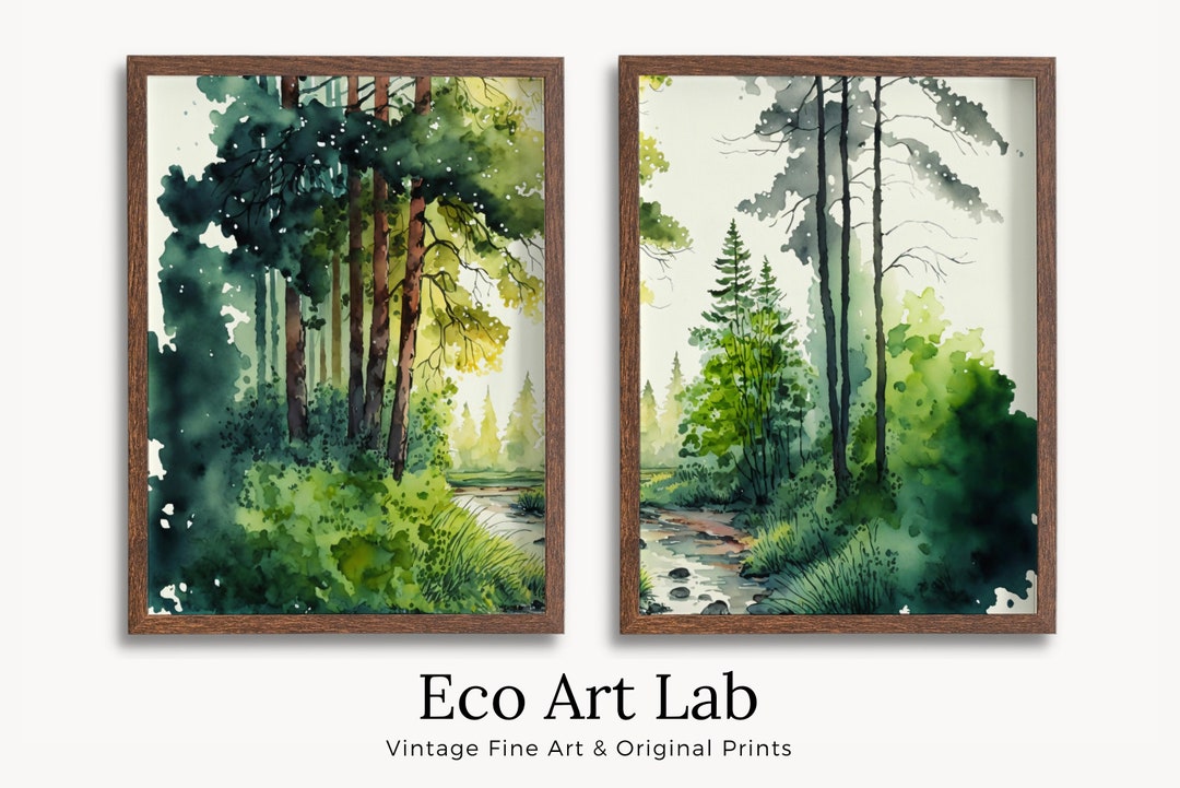 Forest Landscape Printable. Set of 2 Prints. Green Forest Trees ...