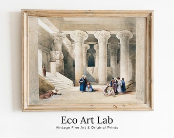 Ancient Egyptian Wall Art. Egyptian Nubia Temple Interior. Egyptian Hieroglyphics. Printable Vintage Egyptian Architecture Digital Download