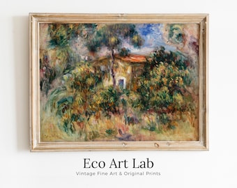 Famous Renoir Print. "Farmhouse" by Auguste Renoir. Vintage Landscape Painting. Printable Wall Art. Antique Oil Painting. Instant Download