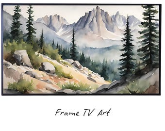 Rocky Mountains Art For Frame TV I Watercolor Decor For Samsung Frame TV I Minimalist Nature Landscape Prints