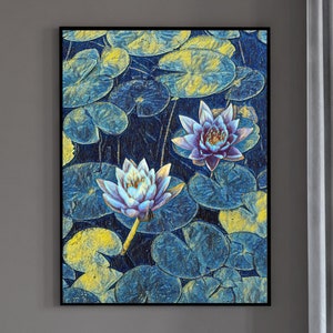 Lotus Flower Art | Botanical Wall Art | Flower Wall Decor | Blooming Lotus in Blue Digital Painting | Floral Art | Printable Download image 7