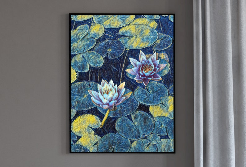 Lotus Flower Art | Botanical Wall Art | Flower Wall Decor | Blooming Lotus in Blue Digital Painting | Floral Art | Printable Download image 7