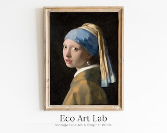 Girl With Pearl Earring Painting Printable Wall Art. Vintage Classic Portrait Art Print. Famous Printable Painting Instant Download Fine Art