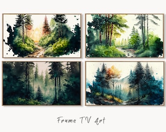 Set of 4 Samsung Frame TV 4K Art. Watercolor Forests Landscape Digital Paintings. Instant Download Forest Art Set for Samsung Frame TV.